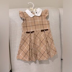 Janie and Jack - Beige Check White Collar Dress - size 12-18 months